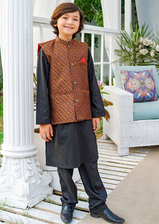 Black & Brown - Boy's Kameez, Shalwar & Waistcoat