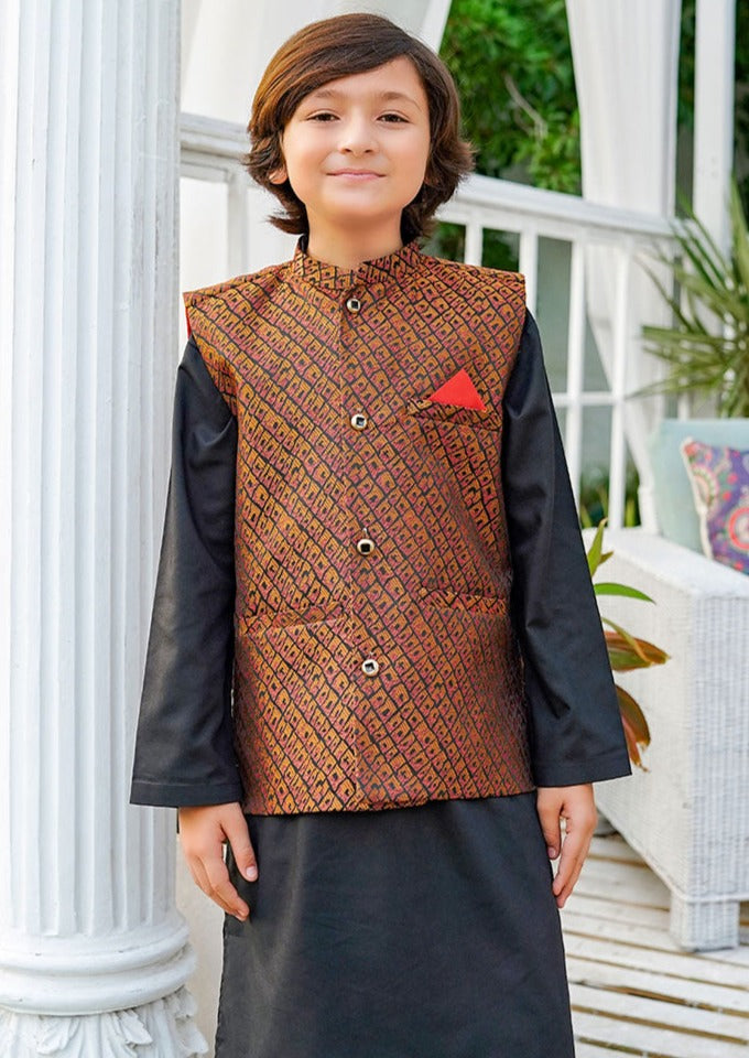 Black & Brown - Boy's Kameez, Shalwar & Waistcoat