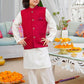 White & Maroon - Kameez, Shalwar & Waistcoat